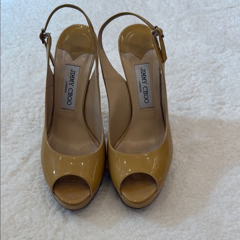 Jimmy Choo Nude Peep-Toe Slingback Heels